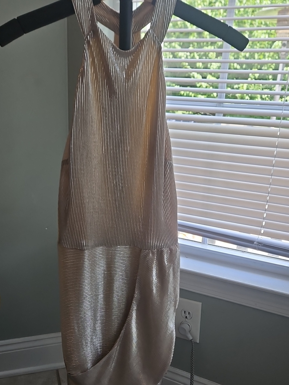 NBD Metallic Gold Pleated Midi Dress